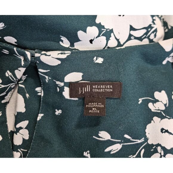 J. Jill Wearever Collection Womens XLp Dress Back Keyhole Emerald Green Floral - Picture 3 of 4